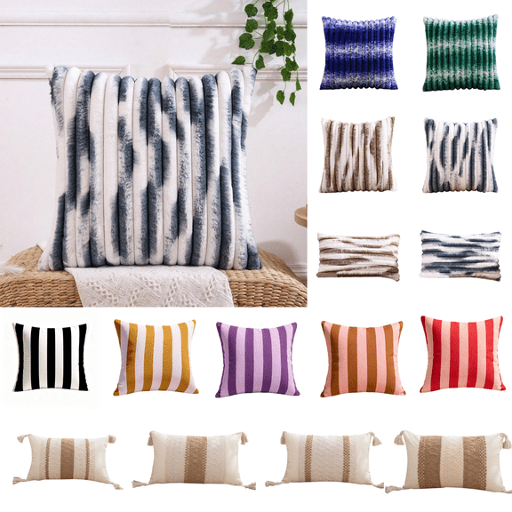 CuiLiyq Faux Fur Throw Pillow Covers, Decorative Soft Plush Striped Tie Dye Couch Pillow Covers with Velvet Back, for Sofa, Bed, Living Room Home Decor, 19.7" x 19.7", Gray