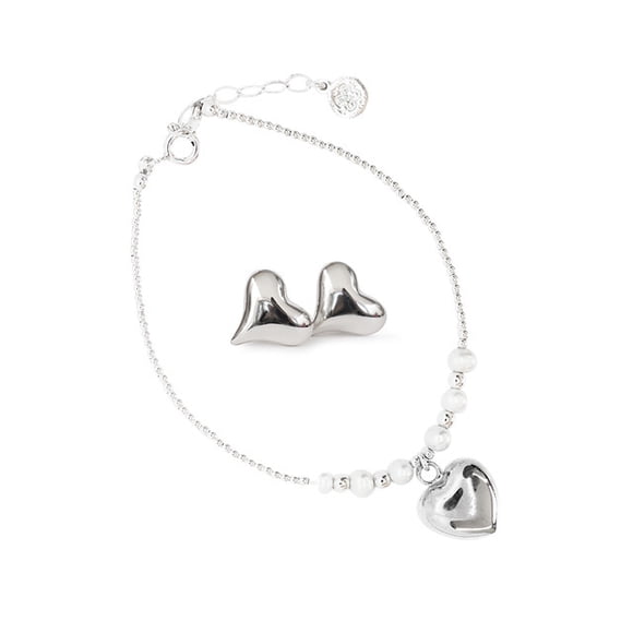 Set de Pulsera y Aretes Con Forma de Corazión Marca Ketzalia De Plata Ley .925 KETZALIA JOYERIA ARTESANAL Colección 2021