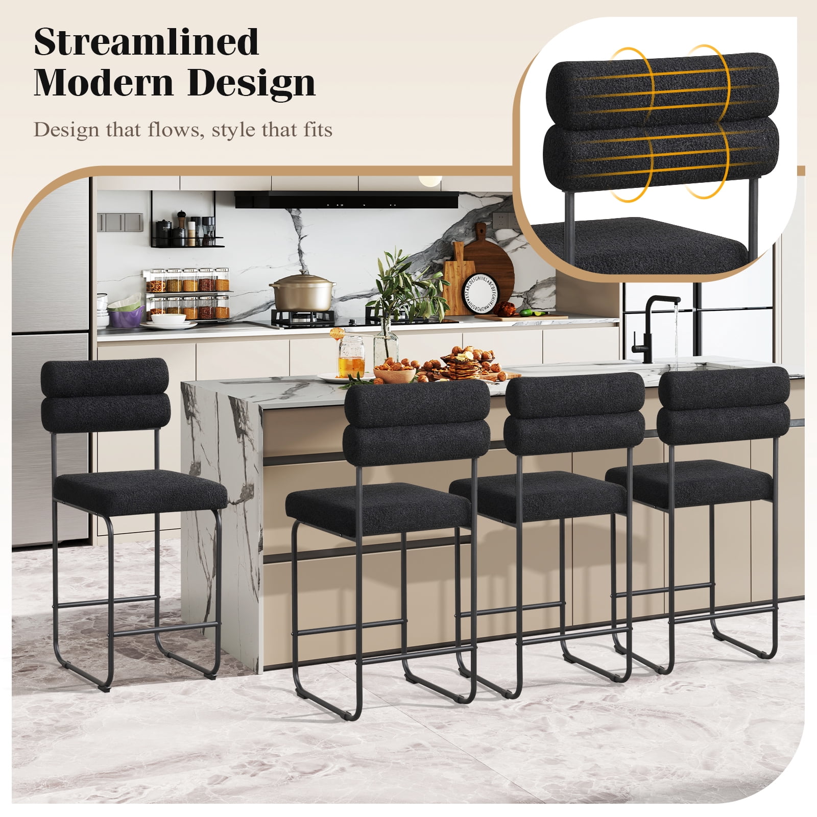 Gymax Set of 2 Counter Height Bar Stools 26'' Counter Stools w/ Metal Frame & Footrest Black