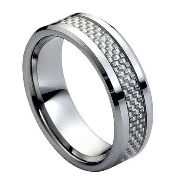 Tungsten Gray Carbon Fiber Inlay Low Beveled Edge Ring Size 11