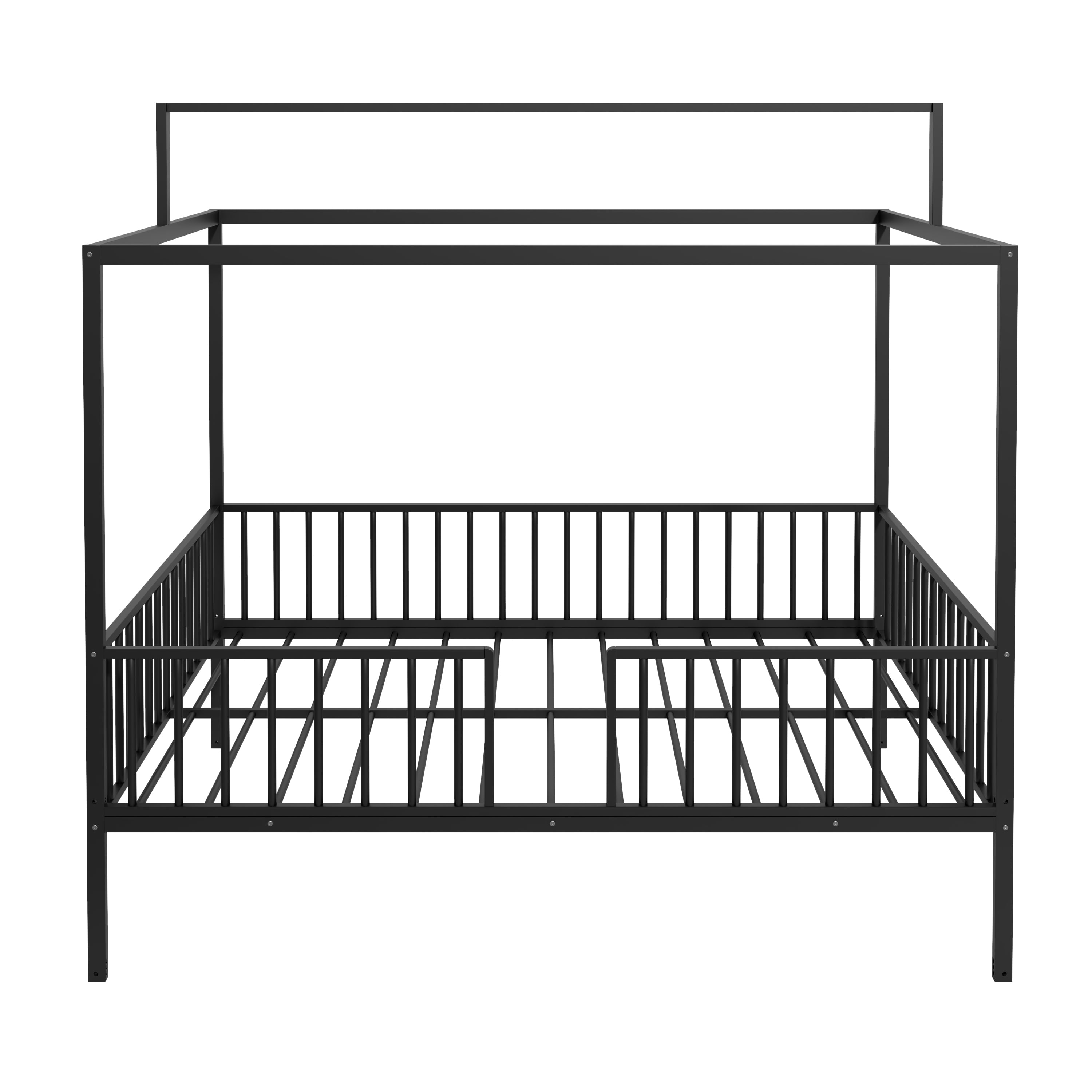 Euroco 3-in-1 Convertible Montessori Metal Bed, Toddler Bed, Floor Bed, Platform Bed,Modern Minimalist Design Canopy Bed Flame, Easy Assembly, Full Size, Black
