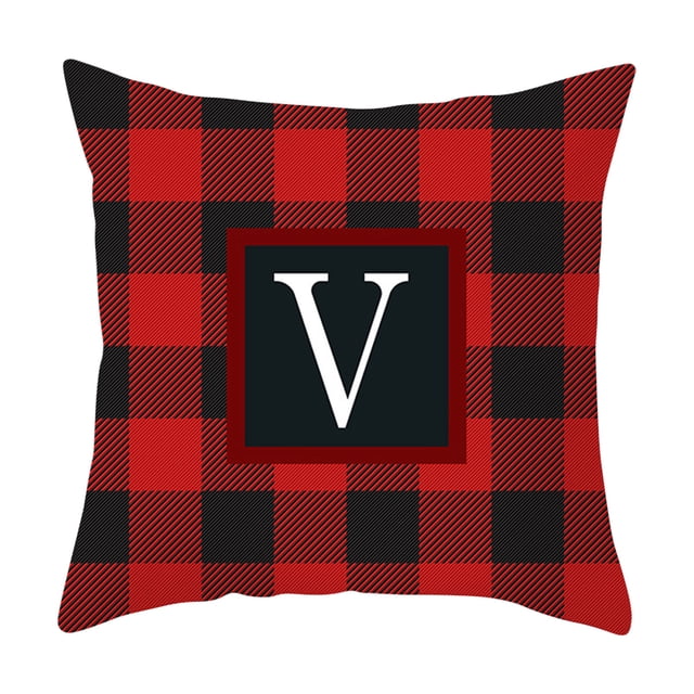 Yhmxh Fundas de cojín con estampado de piel de melocotón y veintiséis letras. Funda de cojín a cuadros.