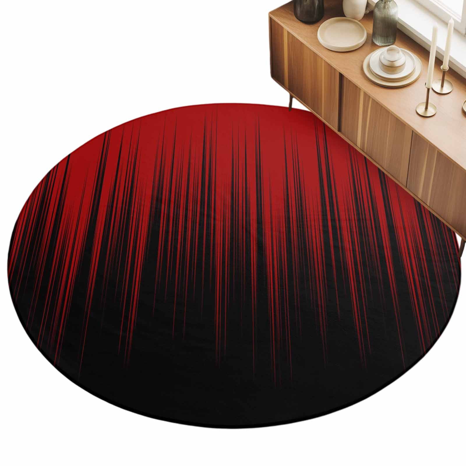 Large Round Rug 8Ft, Dark Red Black Ombre Non-Slip Washable Circle Rugs Carpet, Modern Abstract Art Striped Gradient Indoor Outdoor Rug Floor Mats Throw Runner for Bedroom Living Room Bathroom