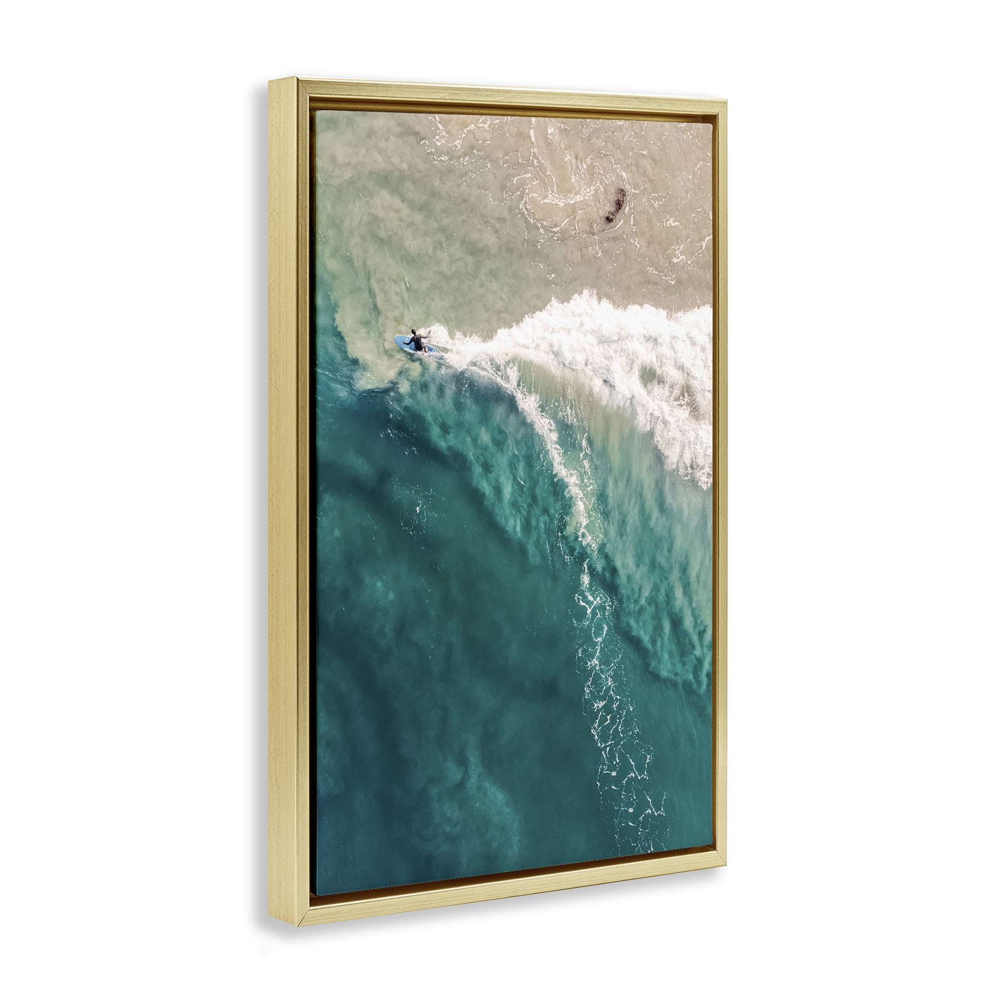 Stupell Industries Surfing Clear Waters Nautical & Beach Photography Gold Floater Framed Canvas Art Print Wall Art, 17 x 25