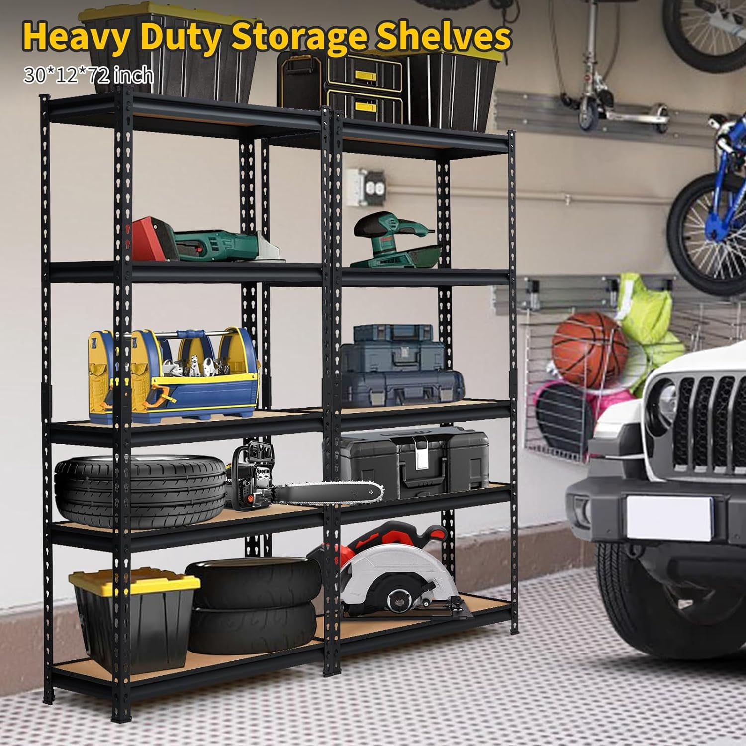 Industrial Metal Storage Shelves, 5 Tier Adjustable Garage Shelving Rack, 2000 lbs Capacity for Pantry and Storage Organization, 30 x 12 x 60 Inch