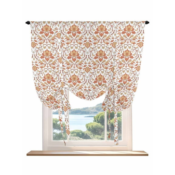 Red Flowers Tie Up Curtains for Windows 54 Inch Length Balloon Curtains Kitchen Adjustable Balloon Window Shade Boho Ethnic Neutral Floral Motifs Art Tie Up Valance Bathroom Curtain Window 42"x54"