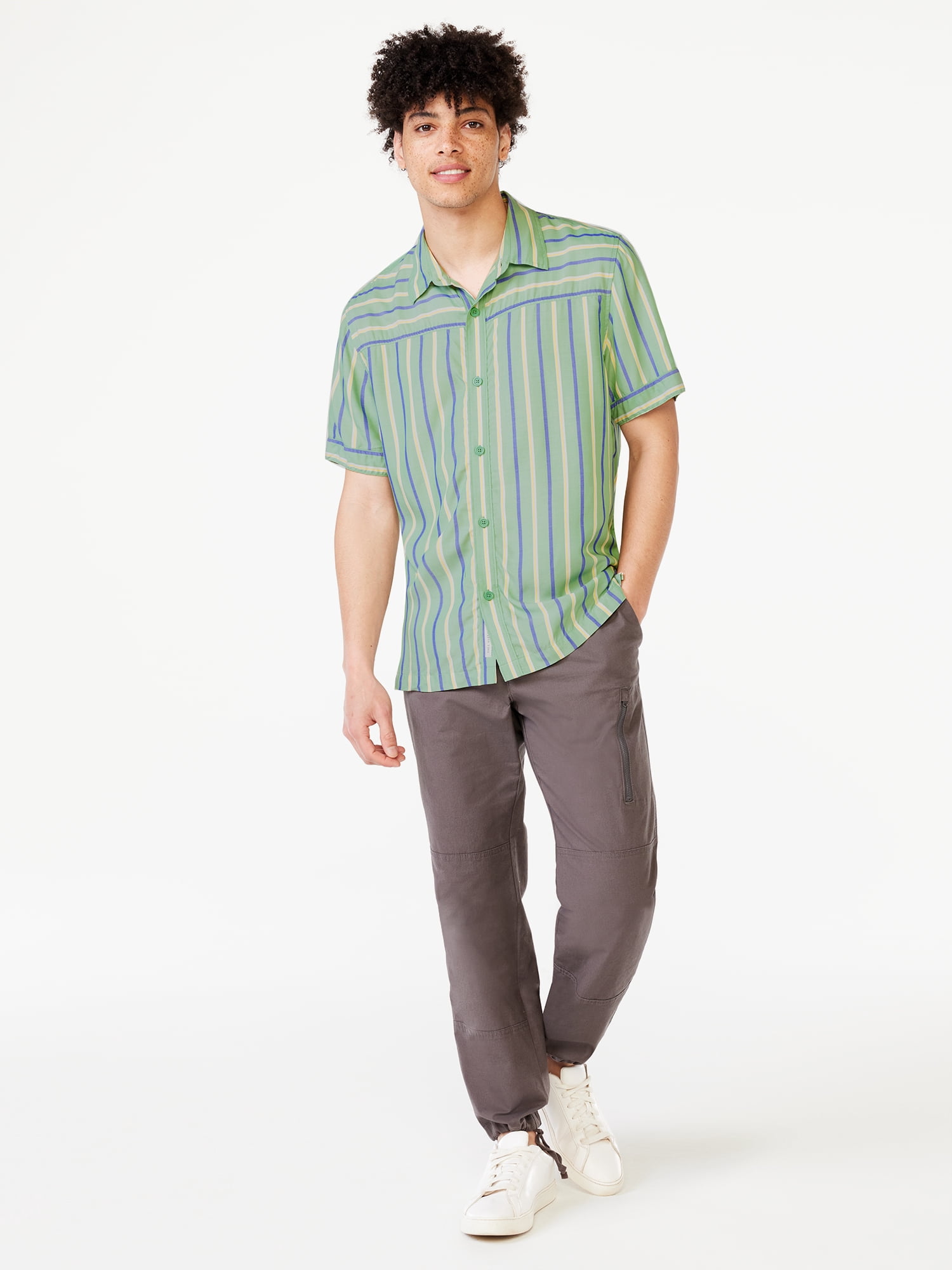 Free Assembly Men's Striped Shirt with Short Sleeves