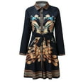 thumbnail image 3 of Women's Button Down Floral Dresses Collared Belted Shirt Dresses Long Sleeve Blouse Tops Mini Dress with Belt, 3 of 4