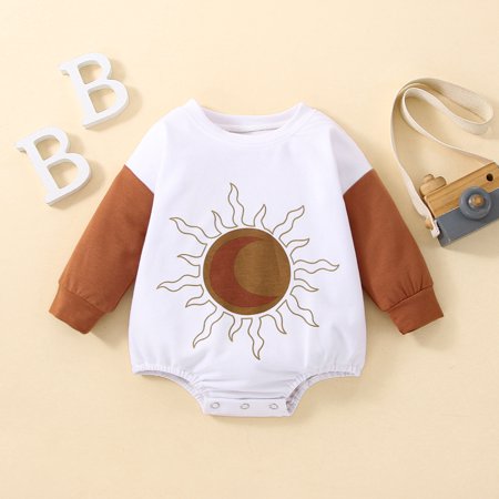 

NIUREDLTD Baby Girls Boys Patchwork Autumn Long Sleeve Sun Print Romper Bodysuit Clothes
