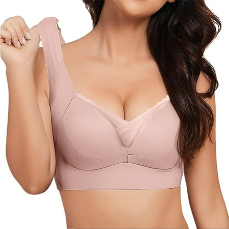 Clearance DondPO Womens Bras Womens Large Strapless Lace Tank Top Underwear Thin Side Fold Side Breast Gather Adjustable Bra Womens Push Up Bra Front Closure Sports Bras for Women Pink 5XL