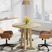 Tribesigns 31.5" Small Round Conference Table for 2-4 People, Wooden Office Meeting Table with Unique Pedestal, Natural Wood Color