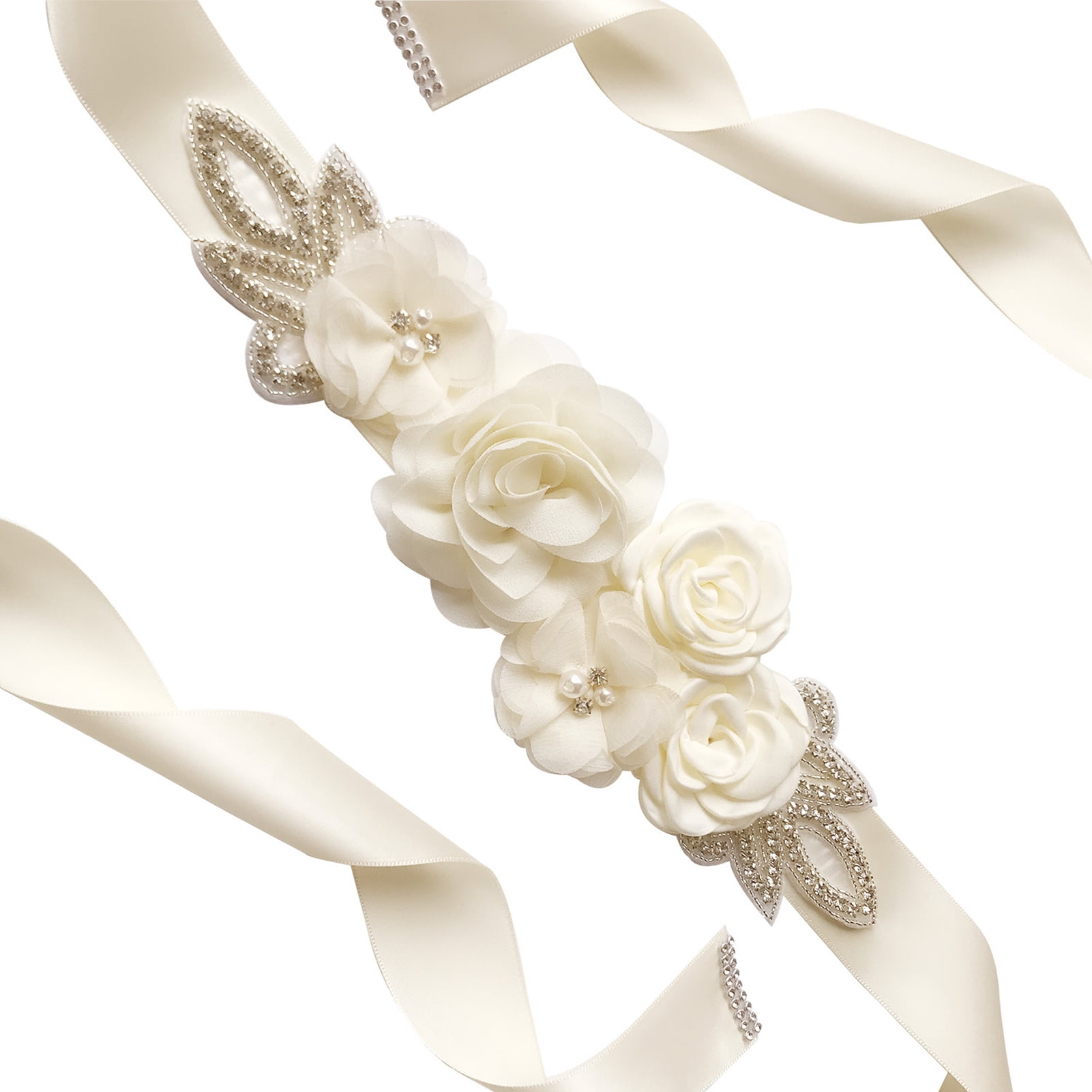 Floral Crystal Rhinestone Waistband Beaded Belt Wedding Bridal Dress Sash Ribbon 