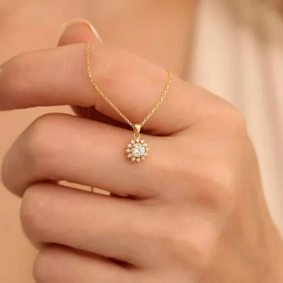 1Ct Round Cut Lab Created Diamond Women's Necklace Pendant in 14k Yellow Gold Plated 18"