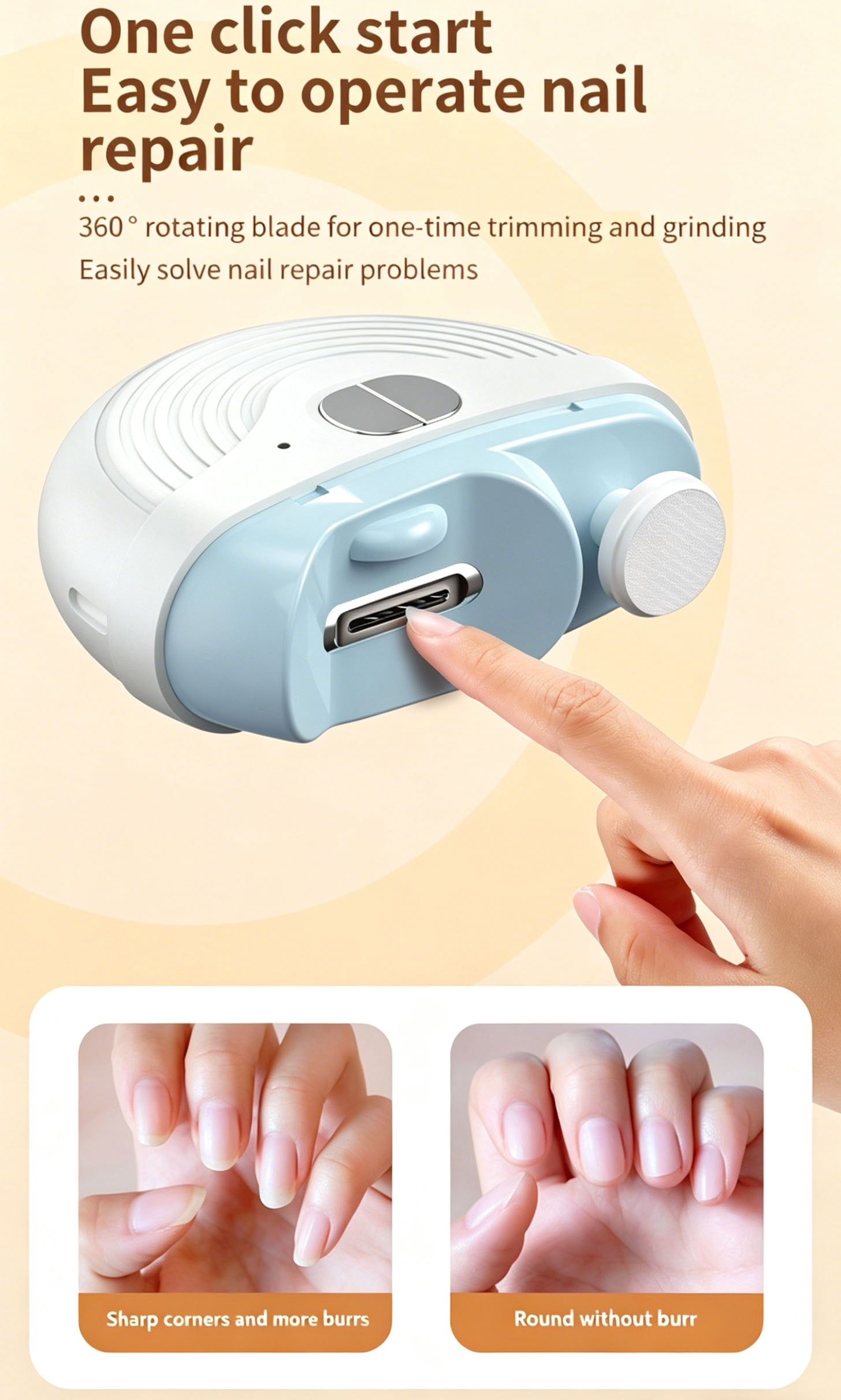 Electric Nail Clipper Set 3-Speed Adjustable with Polisher 360° Stainless Steel Blades Safe Trimming for Kids Adults Seniors Thick Toenails & Fingernails