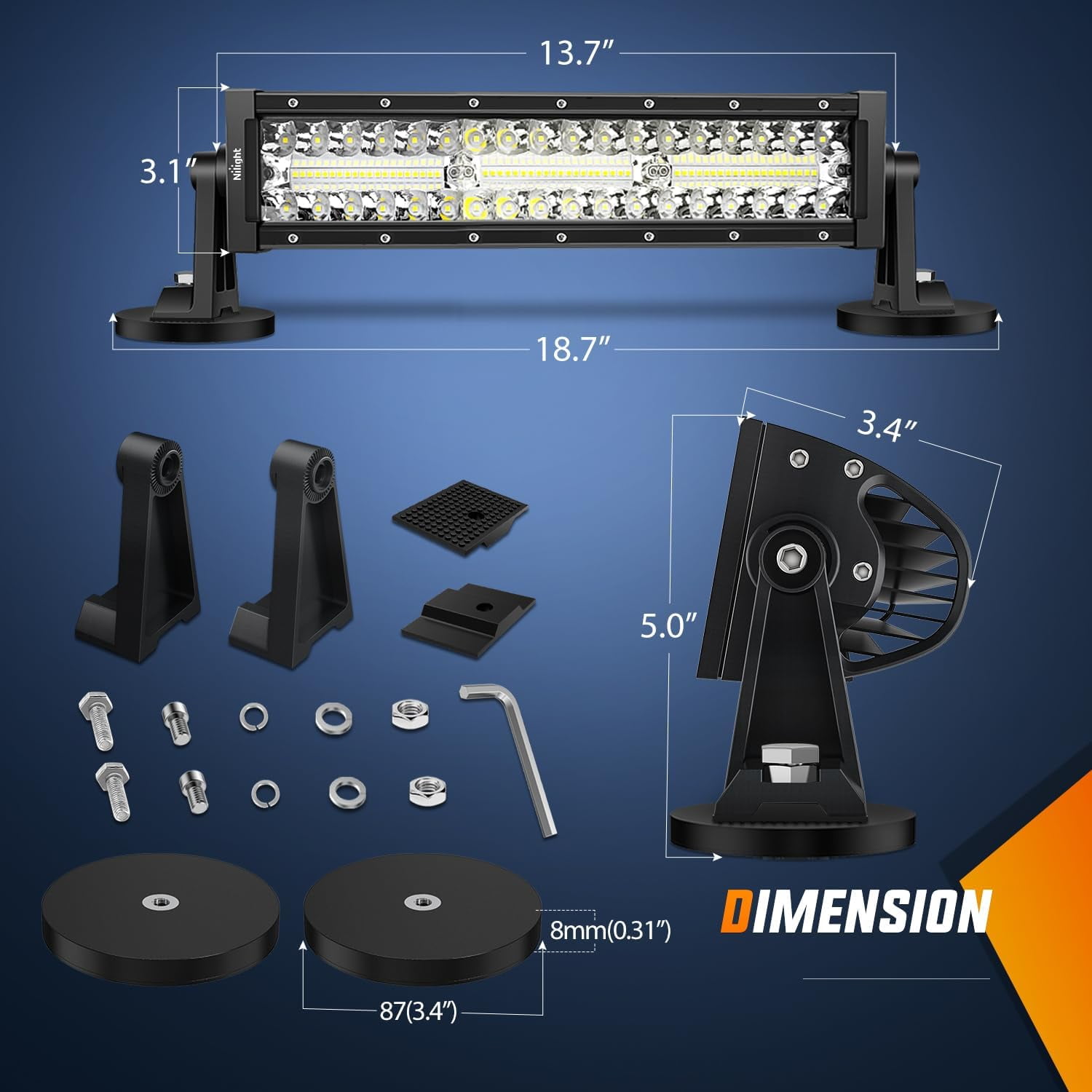light bar with cigarette lighter plug Nilight LED Light Bar 13.5Inch Triple Row Cigarette Lighter Wiring Magnetic  Base Spot Flood Combo 96 LEDs