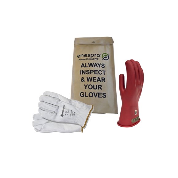National Safety Apparel Class 00 Red Rubber Voltage Insulating Glove Kit with Leather Protectors, Max. Use Voltage 500V AC/ 750V DC (KITGC0010R)