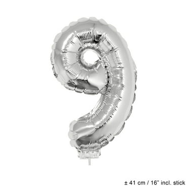Balloon on Stick - 16 Silver Number 9