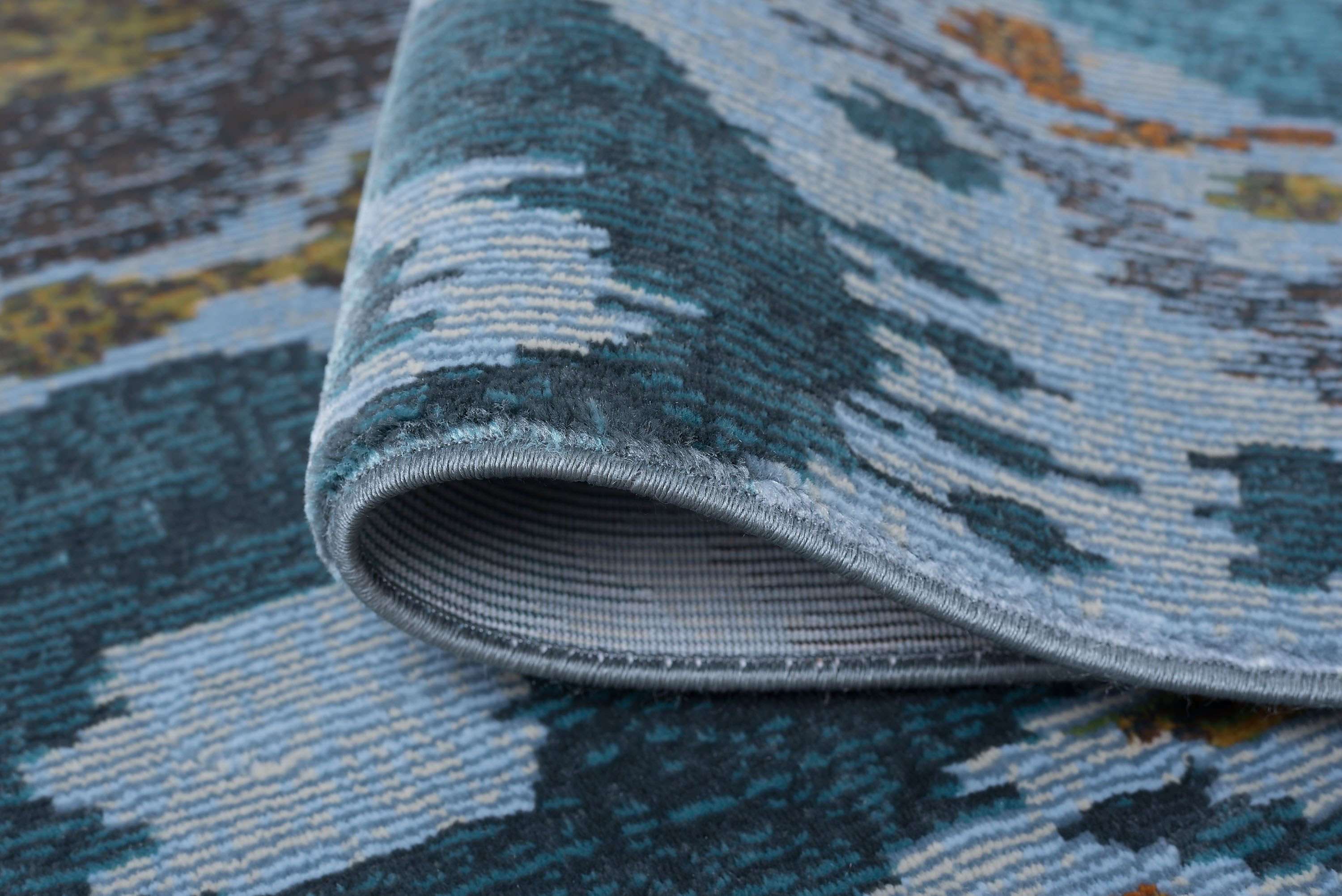 Transitional 8x11 Area Rug (7'10'' x 10'3'') Abstract Aqua, Gold Living Room Easy to Clean