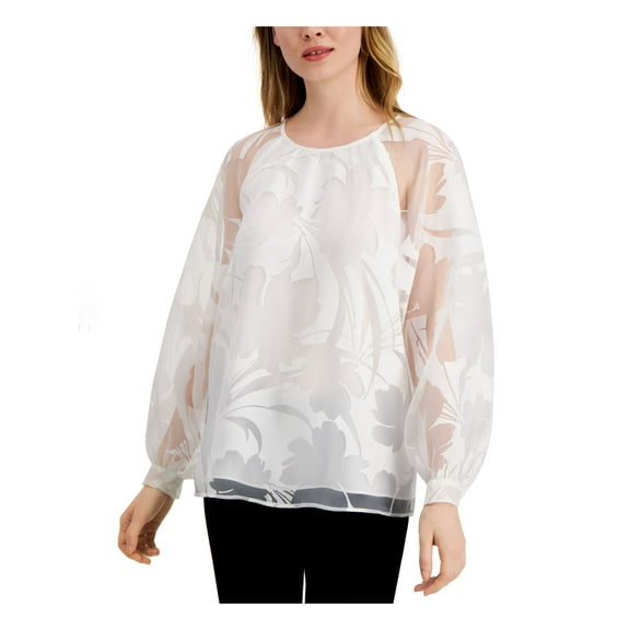 Alfani Womens Floral Layered Blouse White L