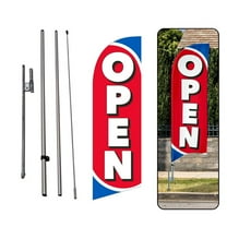 Open Red 6FT patriotic Swooper Feather Flag Advertising Banner with Complete 8FT pole kit and Ground Spike