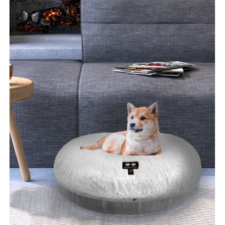 Bessie and Barnie Signature Mid Shag Arctic Snow Luxury Extra Plush Faux Fur Bagel Pet Bed