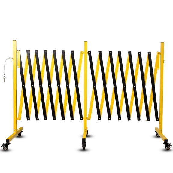 Metal Expandable Barricade with Casters - Foldable Safety Barrier, Yellow/Black, Mobile Adjustable Traffic Fence for Road Construction, Pool, Traffic Control & Cordon