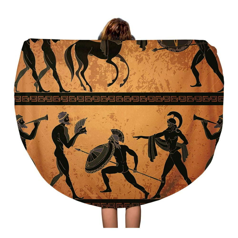 LADDKA 60 inch Round Beach Towel Blanket Ancient Greece Scene Black