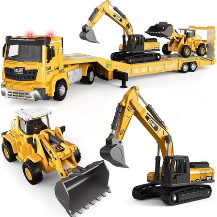 Aijohnny Construction Toys Set, Kids Engineering Vehicles with Truck & Excavator & Bulldozer, Birthday Gifts for 1-3 3-5 5-8 Year Old