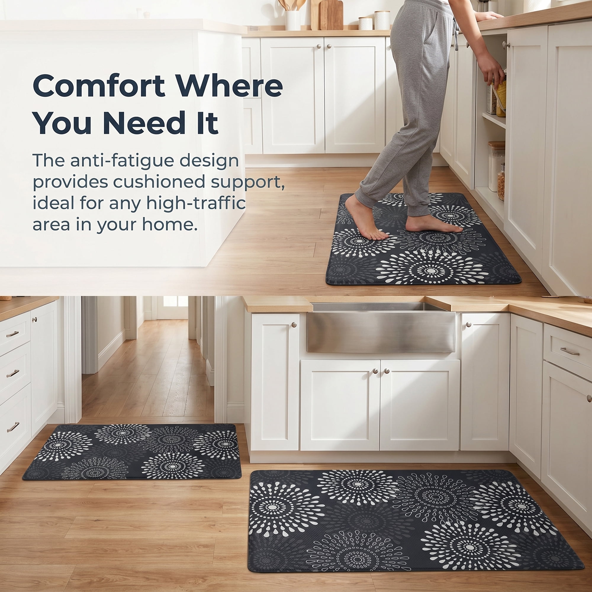 Unique Bargains Cushioned Waterproof Non-Slip Standing Mat Black 30" x 17"