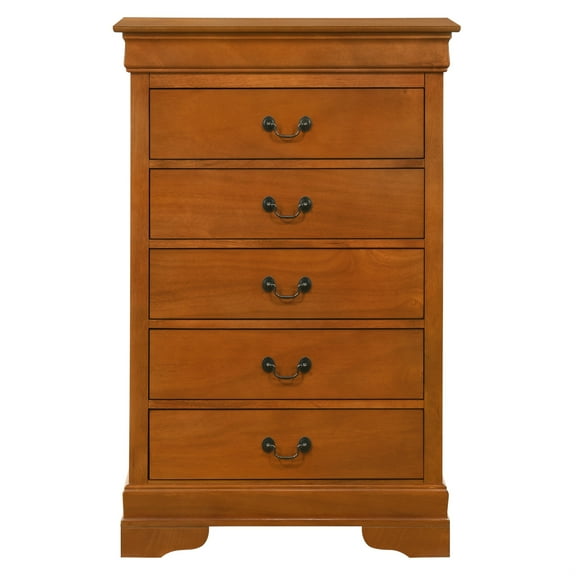 Passion Furniture Louis Phillipe II Oak 5 Drawer Chest of Drawers (31 in L. X 16 in W. X 48 in H.)