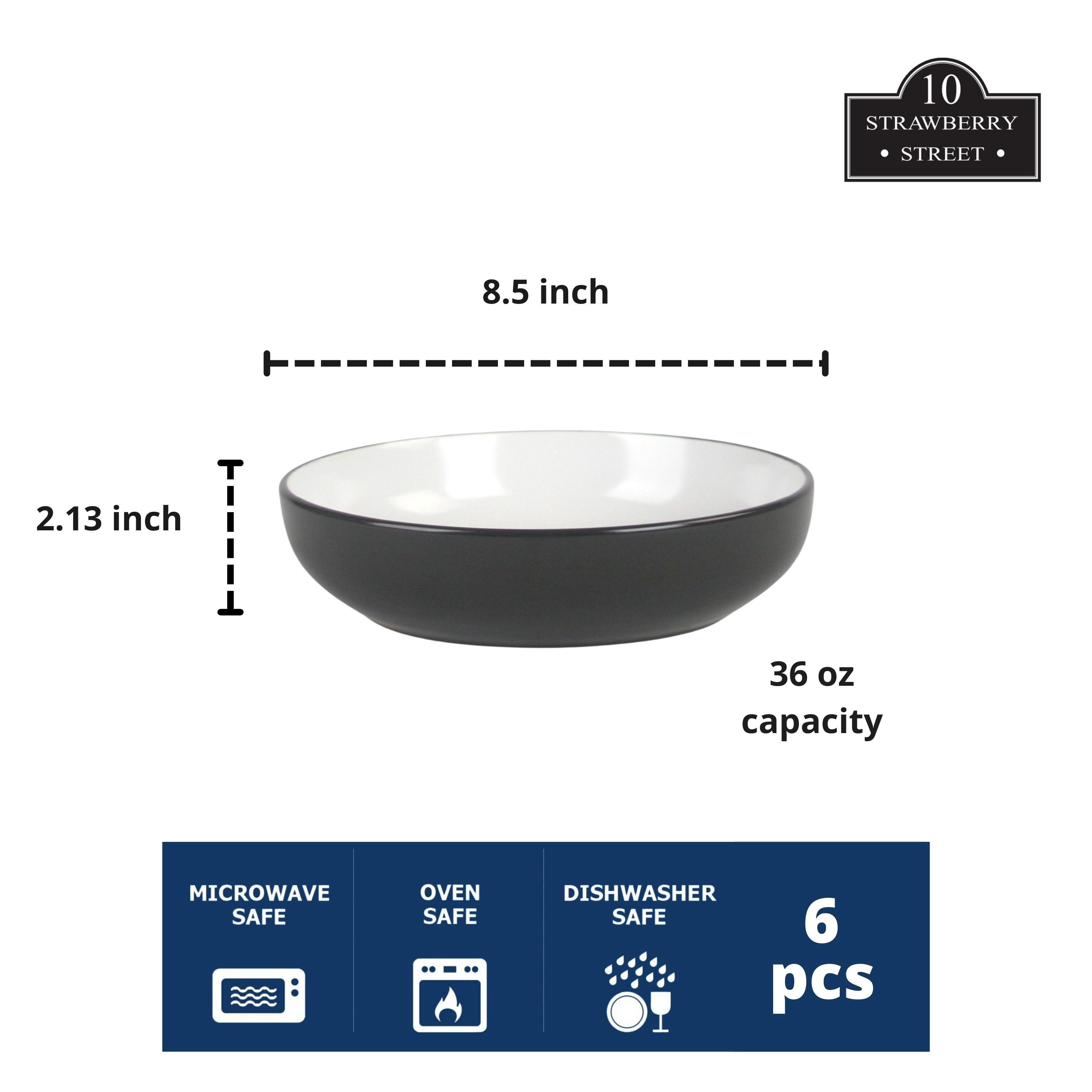 10 Strawberry Street Two Tone Coupe 8.5”/36 Oz. Dinner Bowl Set Of 6, Black/White