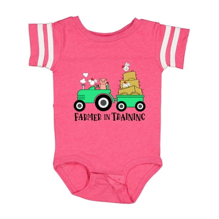 

Inktastic Farmer in Training Cute Pig Chickens and Tractor Gift Baby Boy or Baby Girl Bodysuit