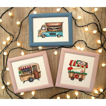 UPC: 4840746065095 | Counted Cross Stitch Kit Happy Holidays L8001 Needlework Easy Small Car Brown By LetiStitch Canvas Cotton
