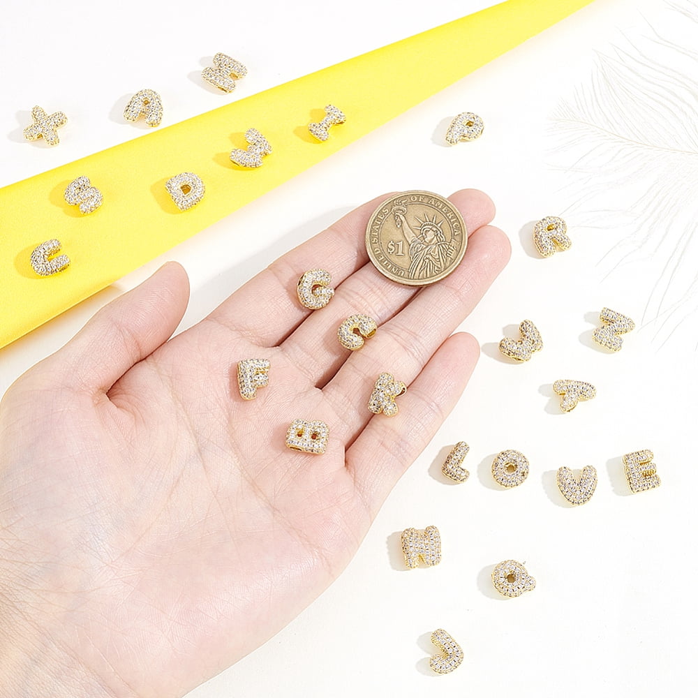 26Pcs 26 Styles Brass Micro Pave Cubic Zirconia Beads Letter Rack Plating Long-Lasting Plated Real 18K Gold Plated Letter A-Z