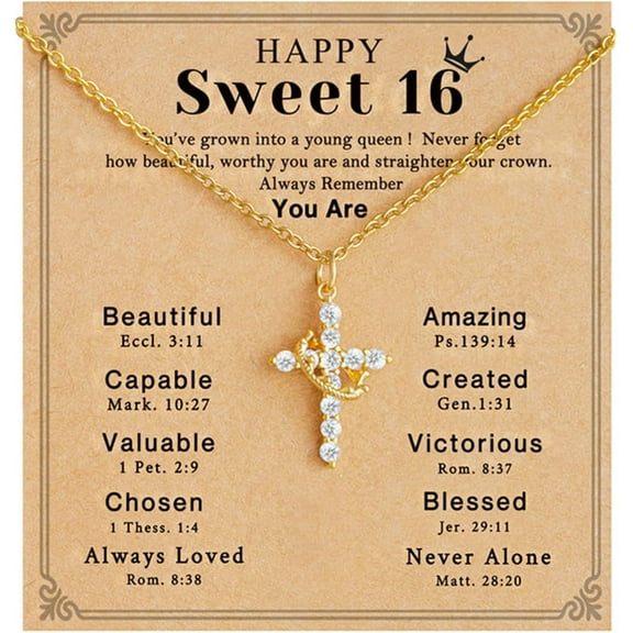 Sweet Gifts for Her-Gold Cross Necklace with Crown Religious Birthday Christmas Valentines