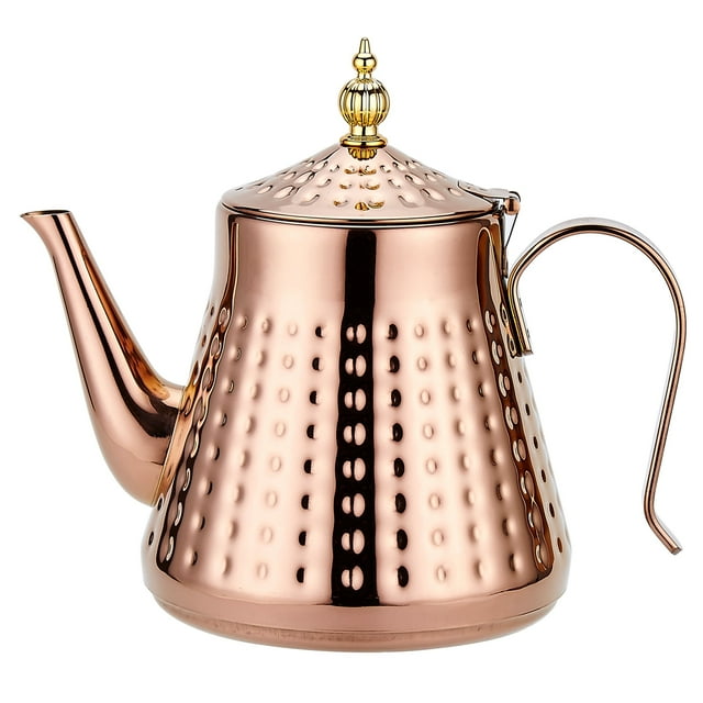 SANQIAHOME 1.2L(40oz) Stainless Steel Hammer Patterned Teapot With Removeable Infuser,Loose leaf cover,Copper