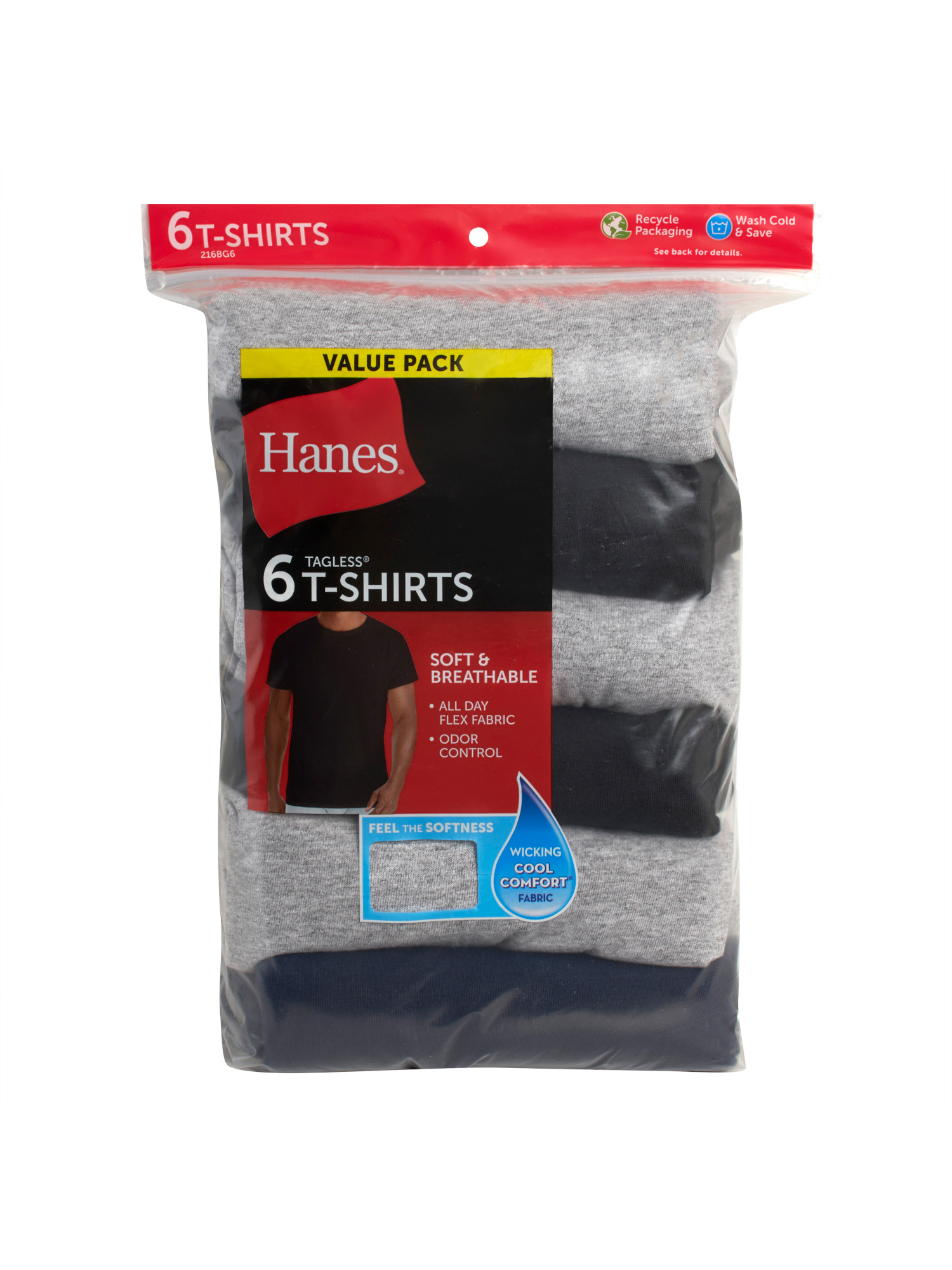 Hanes Men's Crew Neck T-Shirt, 6-Pack photo 2
