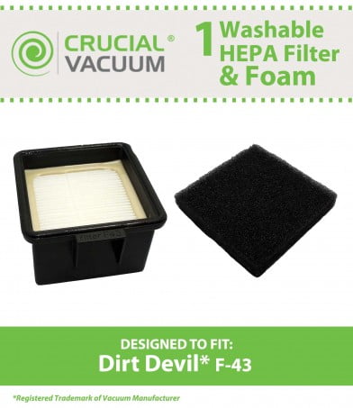 4 Pack Crucial Vacuum Replacement Air Filters Compatible with Dirt Devil F-43 Easy Lite Cyclonic Bagless Foam Vacuum Cleaner Filter Replace Parts #F43 2PY1105000 1PY1106000 HEPA Style Part Think Crucial UD20005 UD20005BDI UD20005BSP UD20005EBN 