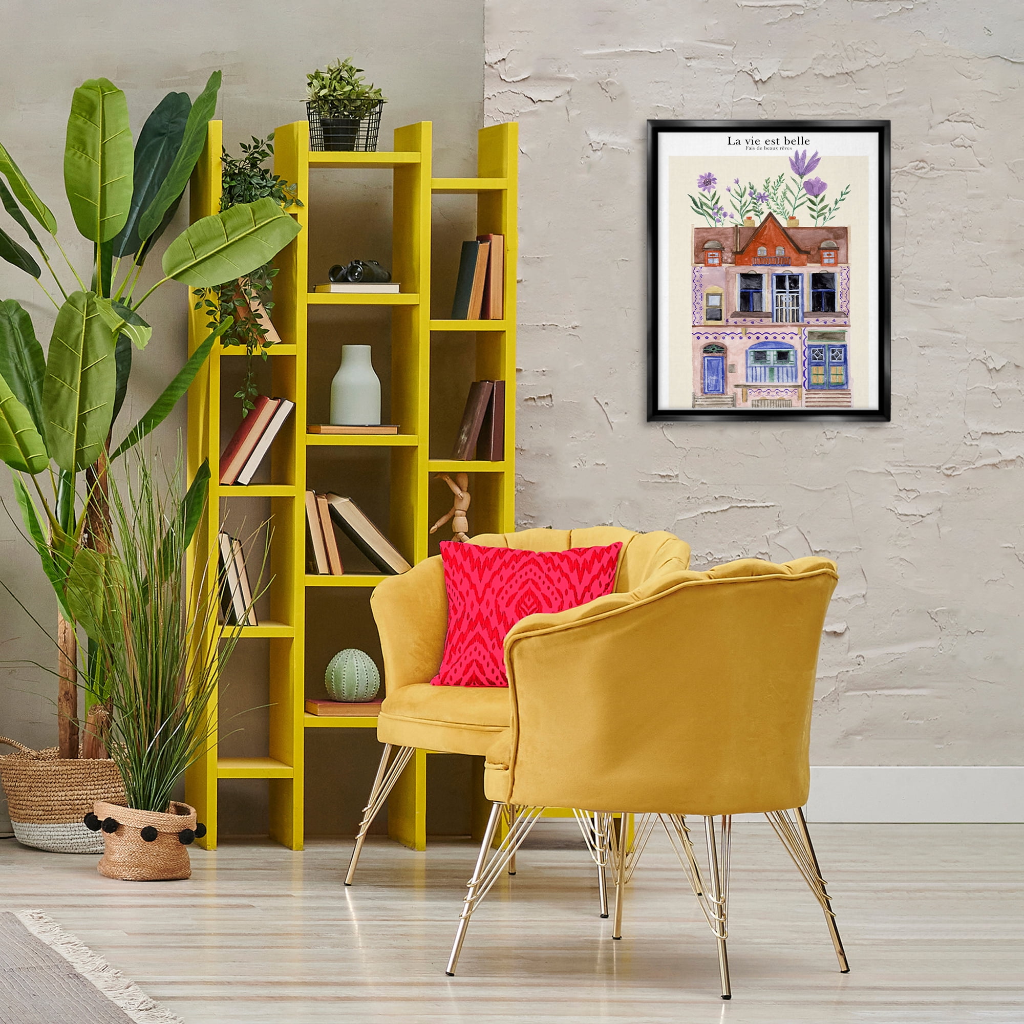 Stupell Industries Blooming City Building Buildings & Architecture Painting Black Floater Framed Canvas Art Print Wall Art, 17 x 21