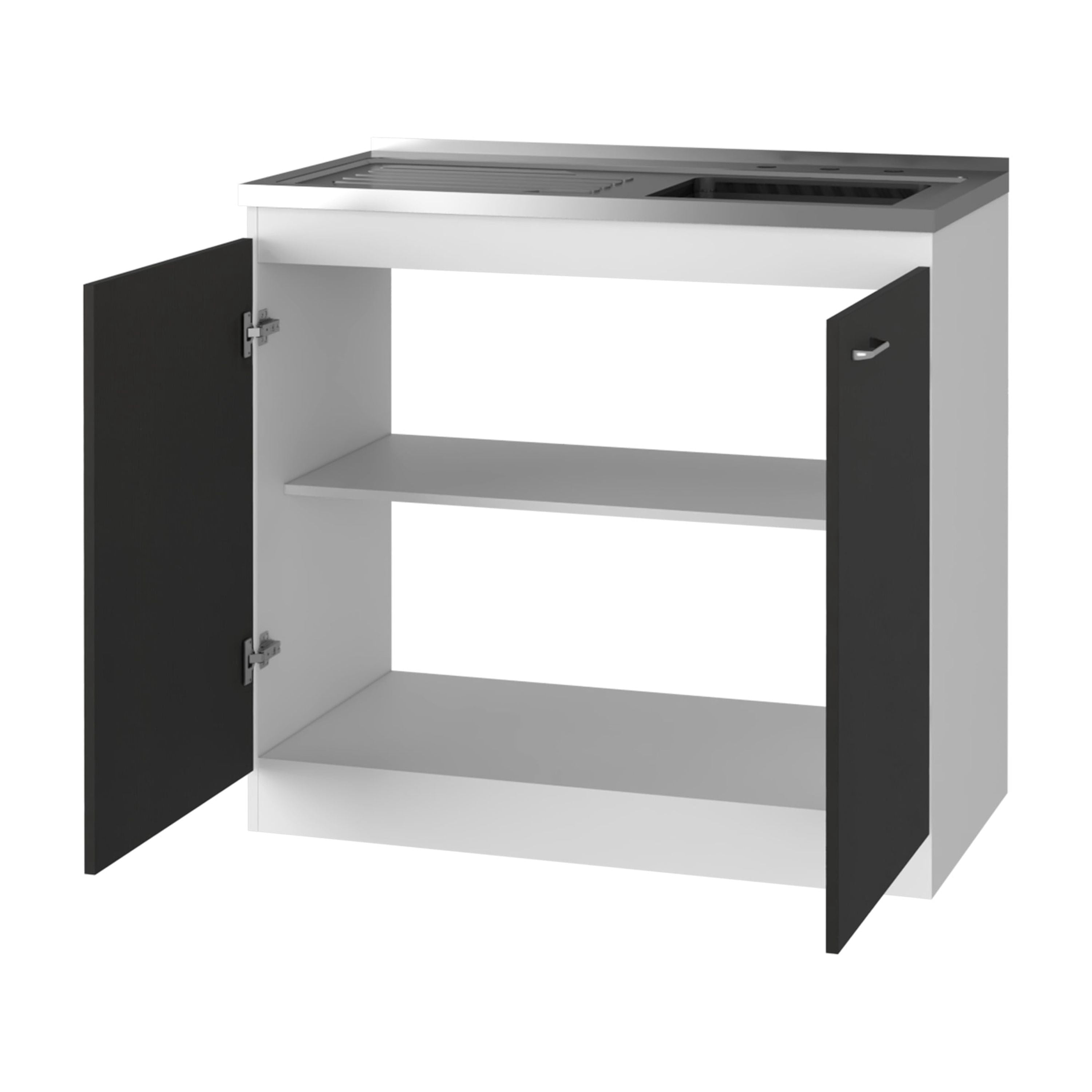 Miekor Furniture Oklahoma Utility Sink, Double Door Cabinet, Stainless Steel Countertop 0033