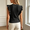 thumbnail image 3 of Womens Ruffle Short Sleeve Shirts Slim Fit High Neck Knit Ribbed Tops Casual Trendy T Shirts Blouses(Black,XXL), 3 of 4