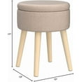 thumbnail image 2 of Storage Ottoman Linen Round Vanity Stool Tray Top Modern Foot Stool with Wood Legs Multifunctional Upholstered Foot Ottoman Rest for Living Room, Bathroom, Makeup (Khaki), 2 of 19