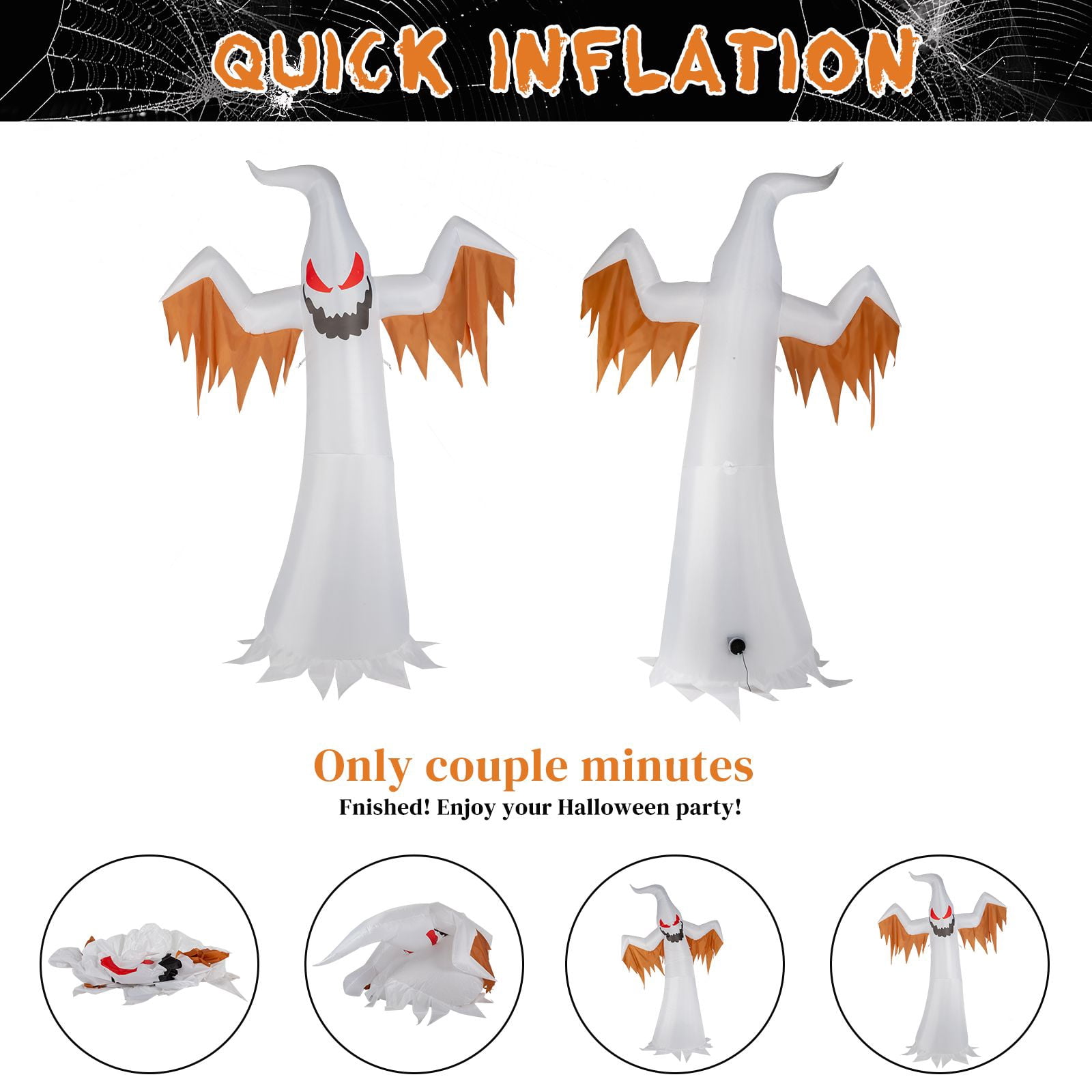 12FT Inflatable Scary Ghost with Flames and Flashing Red Eyes LED Lights for Halloween Yard Decor