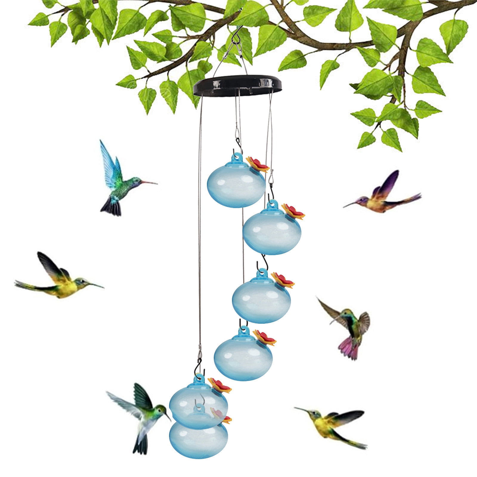 Hummingbird Feeder for Window Garden Patio for Outdoors, Wind Chimes Hummingbird Feeder, Leak-Proof, Ant and Bee Proof, Unique Glass Humming Bird Feeder Perfect Garden Decor