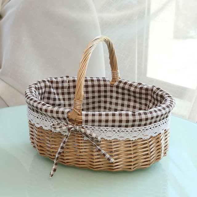 Cesta de almacenamiento tejida de ratán para llevar a mano Cesta de picnic tejida de mimbre para exteriores Cesta de regalo de mano Cesta tejida de ratán