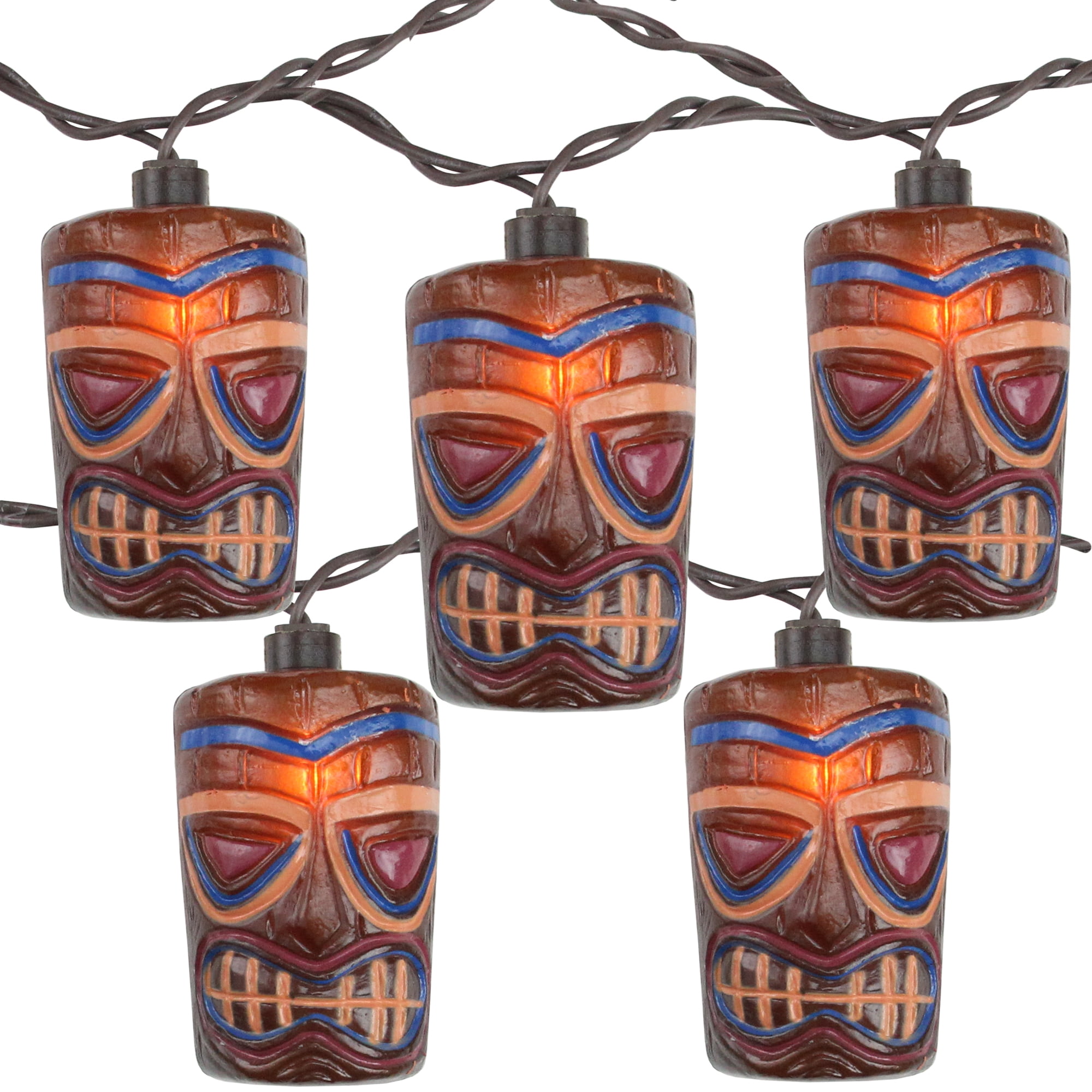 10Count Brown Tiki Mask Patio String Lights 7.25 ft Brown Wire