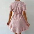 thumbnail image 5 of ZVNAΖH Women's Summer Short Sleeve Sexy Tie Wrap V Neck Floral Sundress Mini Dress, Sizes S-XL, 5 of 7