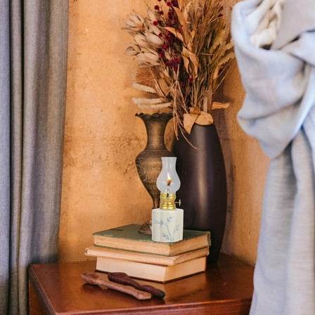 MLINS Ceramic Glass Kerosene Lamp Antique Oil Lamps Lamp Classic Decorative Oil Lantern for Home Tabletop Garden Lighting