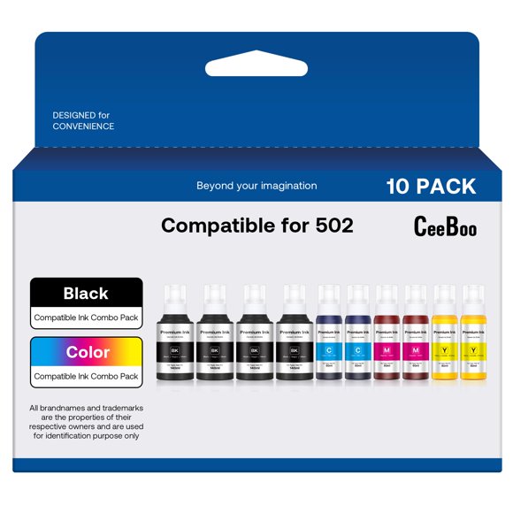 CEEBOO 502 Refill Ink Bottle Replacement for Epson 502 Ink Refill Bottles (Not Sublimation Ink) , 4 Black 140 mL, 2 Cyan 80 mL, 2 Magenta 80 mL, 2 Yellow