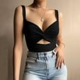 thumbnail image 2 of MESSUEN Camisole Tops for Women Halter Going Out Tops V-neck Crop Summer Deep V Neck Vest Kink Elastic Lace Up Sleeveless Halter Top Basic Top for Women Blouses for Women Dressy Black L, 2 of 6